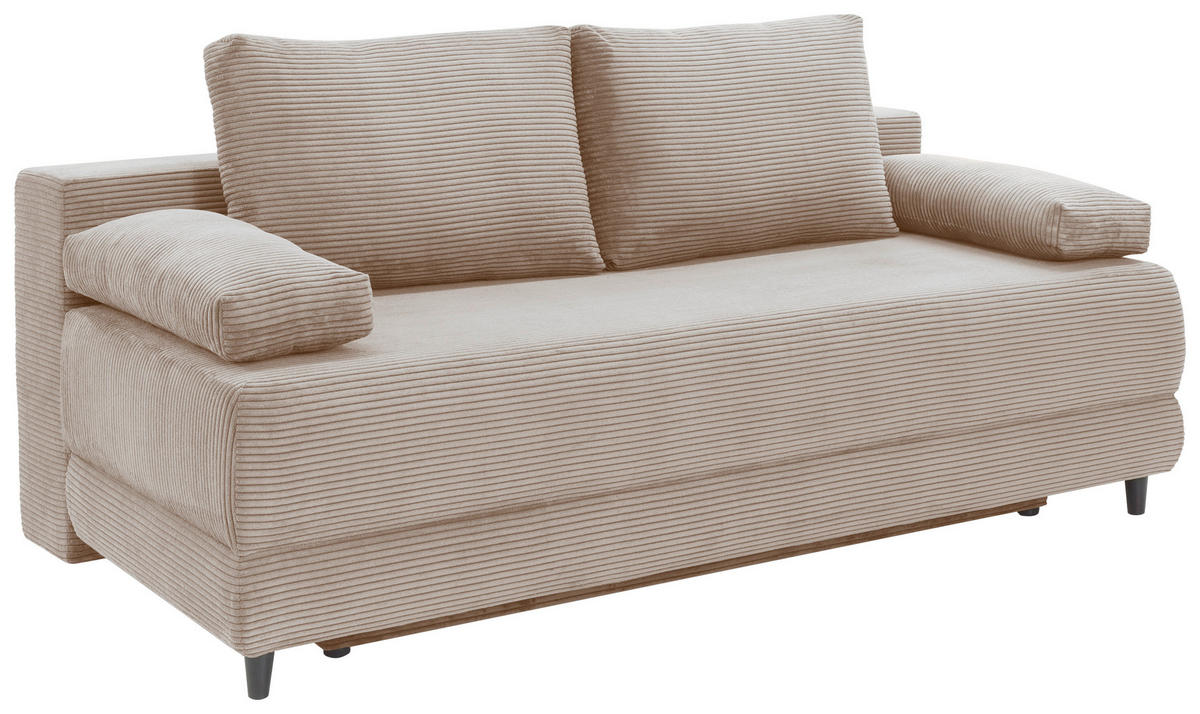 SCHLAFSOFA  mit Liegefunktion, Schlafen auf Sitzhöhe, Rücken echt Cord Taupe  - Taupe/Schwarz, KONVENTIONELL, Holz/Textil (196/96/103cm) - Carryhome