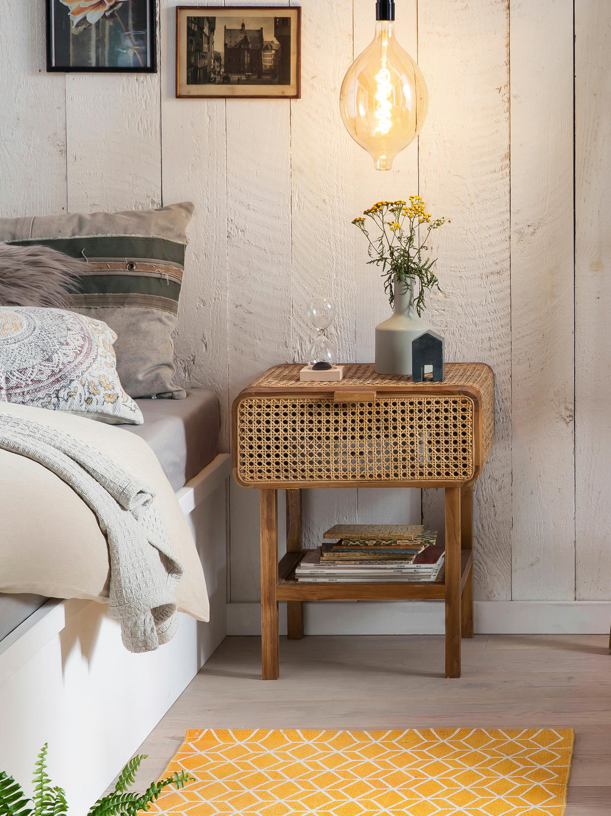 NACHTSCHRANK 48/60/45 cm Rattan, Teakholz massiv  - Naturfarben, Basics, Holz (48/60/45cm) - Livetastic