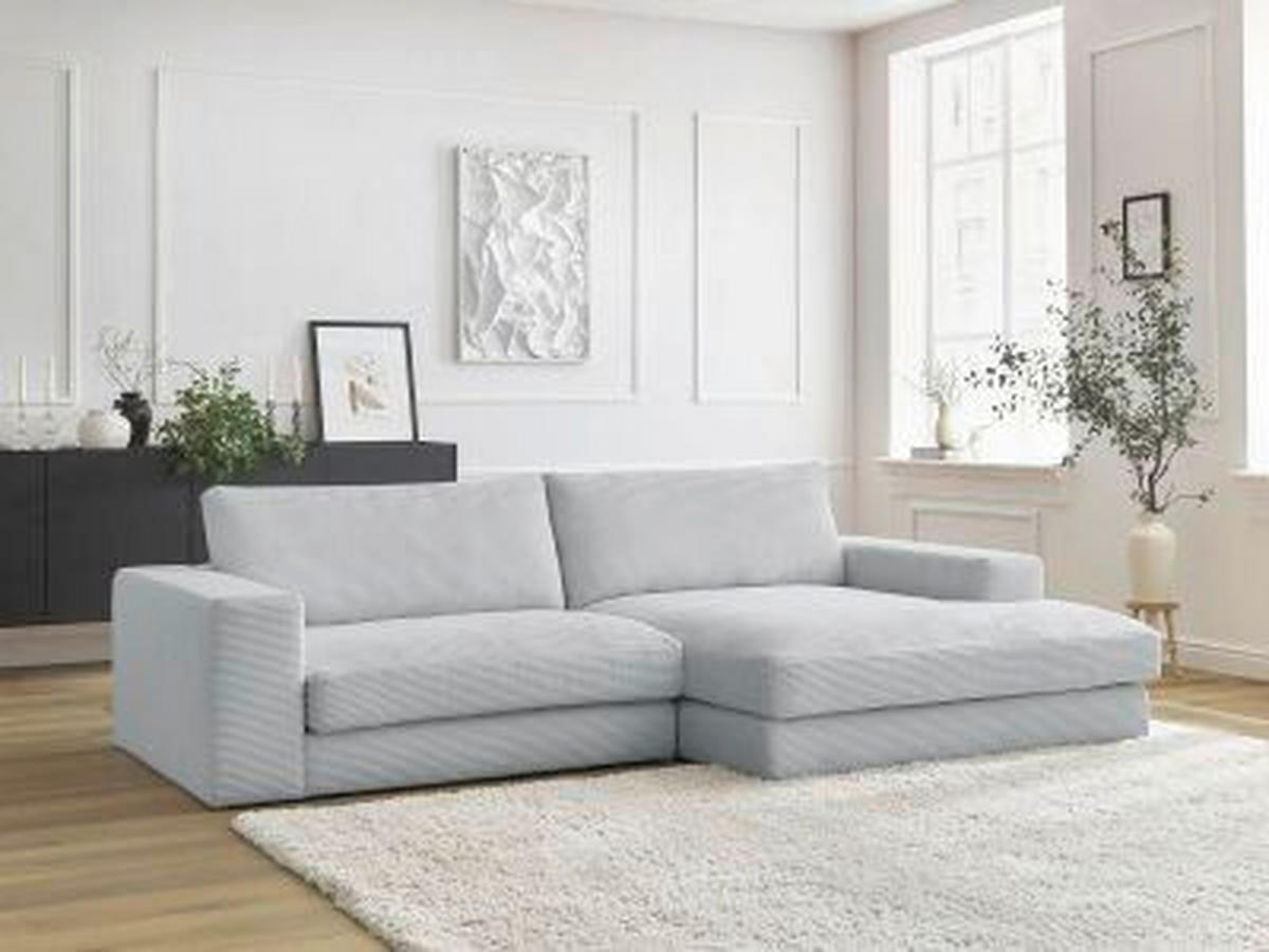 ECKSOFA  LEONARD Hellgrau Cord  - Hellgrau/Schwarz, MODERN, Kunststoff/Textil (274/159cm)