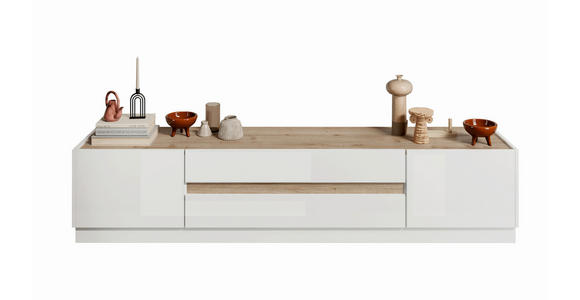 LOWBOARD  in 205/44/40 cm  - Eichefarben/Weiß Hochglanz, MODERN, Holzwerkstoff (205/44/40cm) - Carryhome