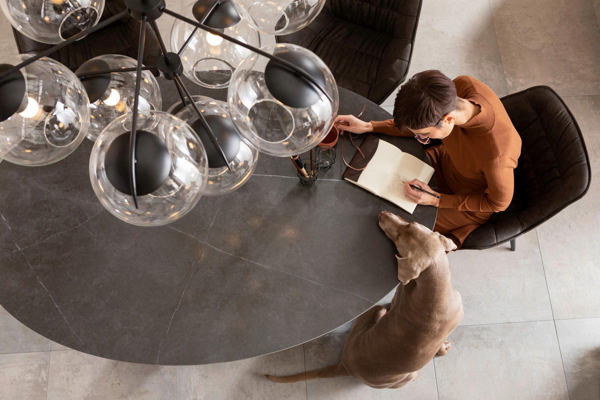 ESSTISCH in Metall, Keramik 180/120/76 cm  - Schwarz, Design, Keramik/Metall (180/120/76cm) - Kare-Design