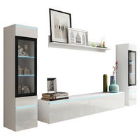 WOHNWAND Vera 4-teilig  in Weiß Hochglanz  240/130/33 cm LED-Leuchtmittel   - Weiß Hochglanz/Weiß, LIFESTYLE, Glas/Holzwerkstoff (240/130/33cm) - P & B