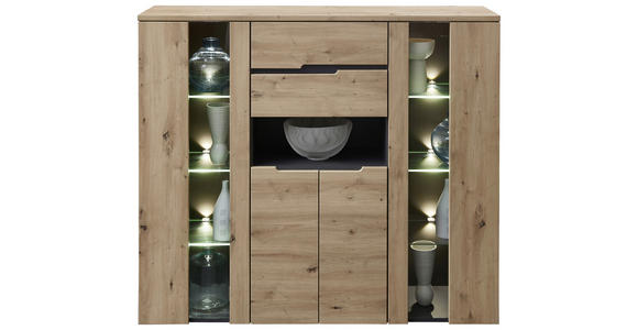 HIGHBOARD in 145/127/38 cm - Graphitfarben/Schwarz, Trend, Glas/Holzwerkstoff (145/127/38cm) - Carryhome