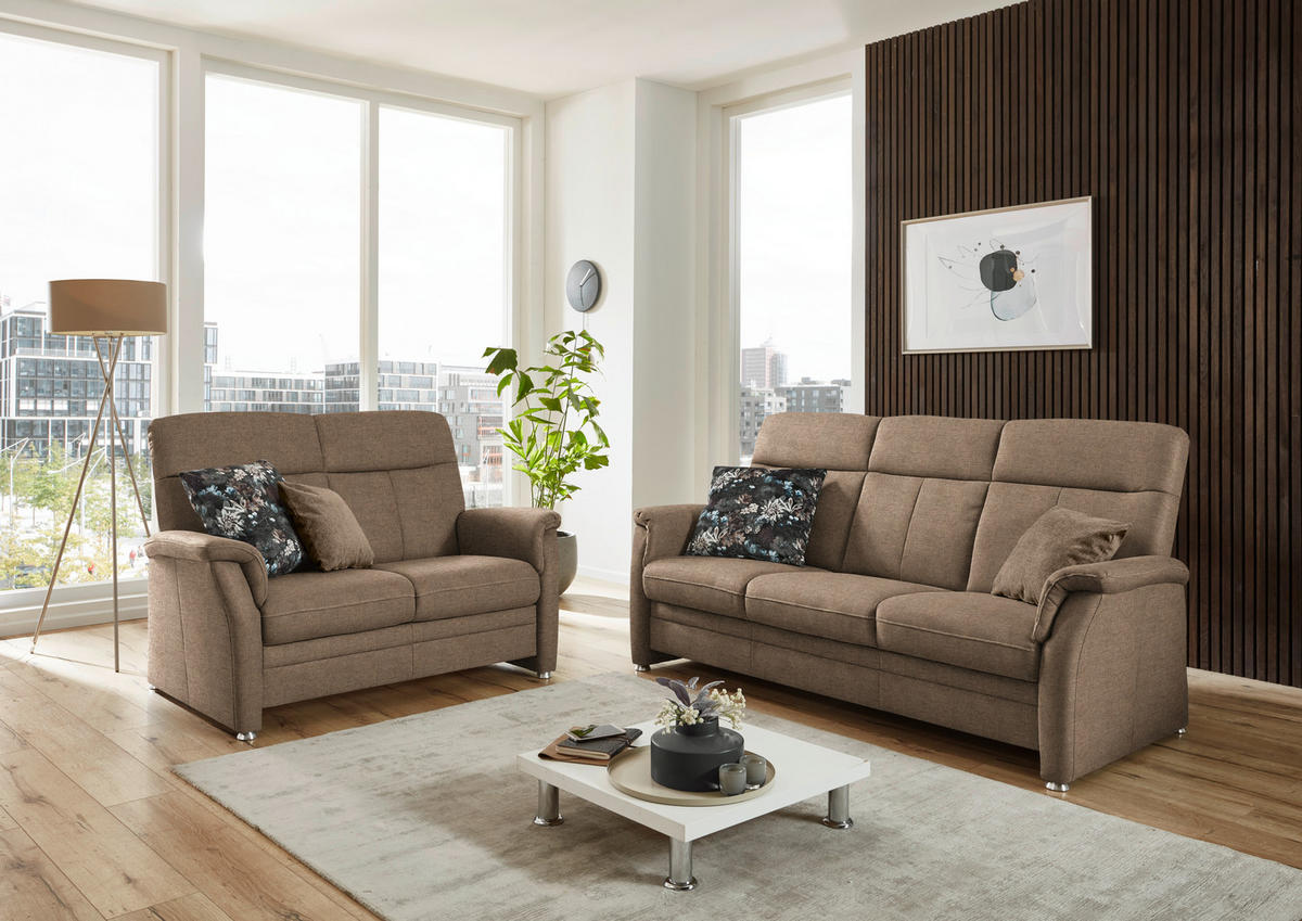 3-SITZER-SOFA Flachgewebe Hellbraun  - Hellbraun/Alufarben, Konventionell, Textil/Metall (194/100/89cm) - Beldomo Comfort