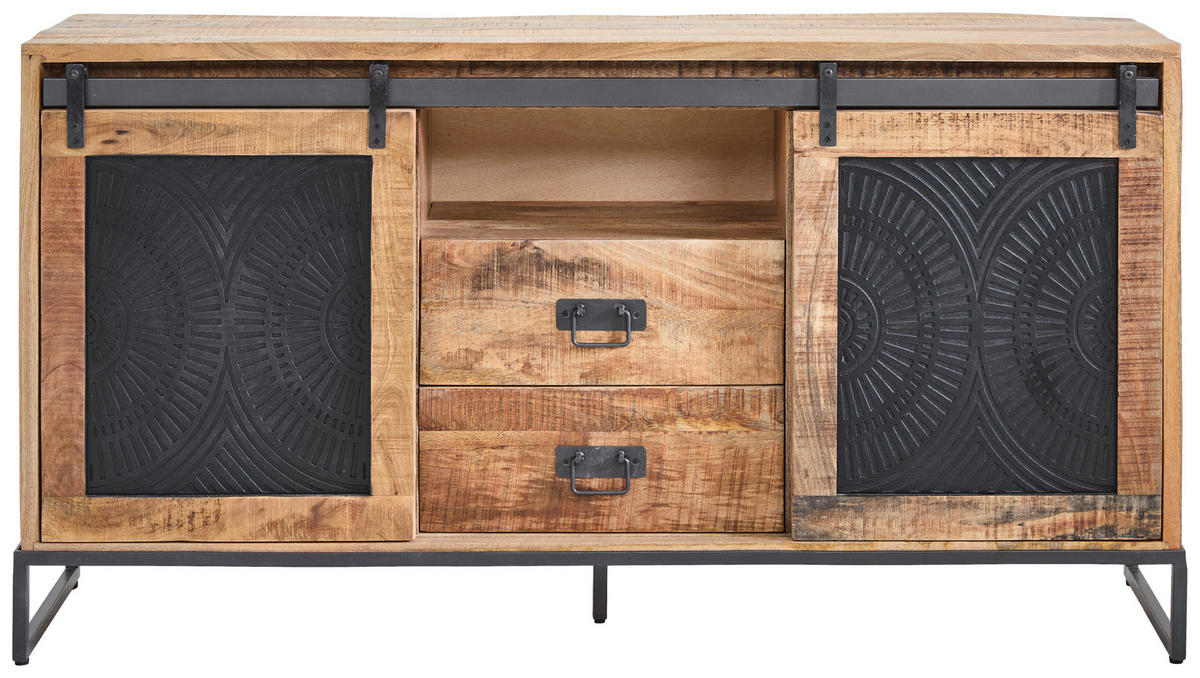 SIDEBOARD  160/85/40 cm 2 Schublade(n)  - Schwarz/Naturfarben, LIFESTYLE, Holz/Metall (160/85/40cm) - Landscape