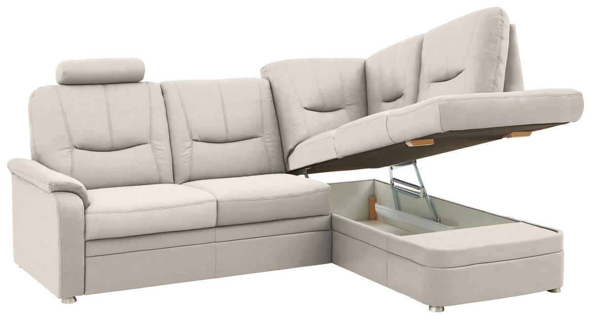 ECKSOFA Chenille Naturfarben  - Schwarz/Naturfarben, Konventionell, Kunststoff/Textil (235/185cm) - Beldomo Comfort