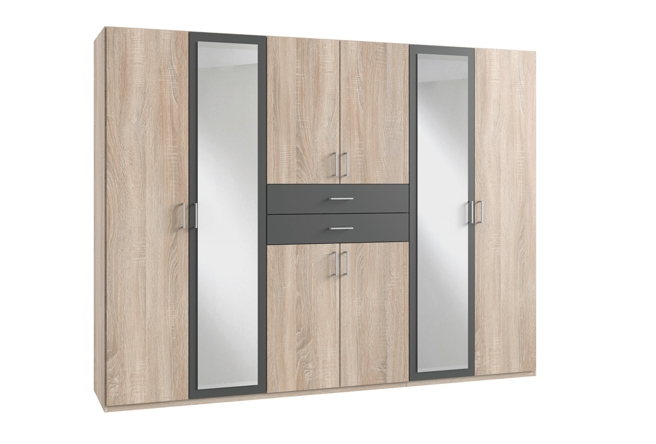 KLEIDERSCHRANK 270/208/58 cm,  in Graphitfarben, Eichefarben, 8 Tür(en)  - Eichefarben/Graphitfarben, KONVENTIONELL, Holzwerkstoff/Kunststoff (270/208/58cm) - P & B