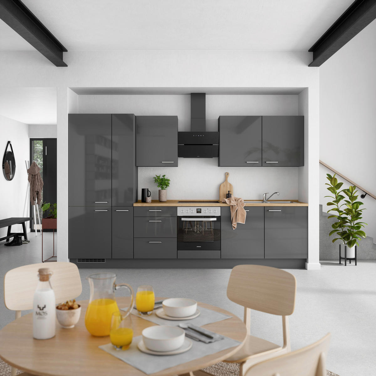 KÜCHENBLOCK 330 cm   in Eichefarben, Schieferfarben  - Schieferfarben/Edelstahlfarben, MODERN, Holzwerkstoff/Metall (330cm) - Nobilia