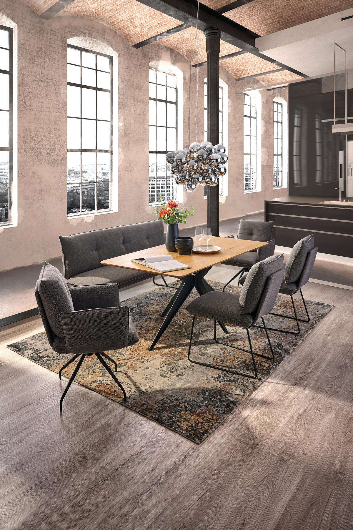 ESSTISCH in Holz, Metall 180/90/76 cm  - Eichefarben/Anthrazit, Design, Holz/Metall (180/90/76cm) - Dieter Knoll