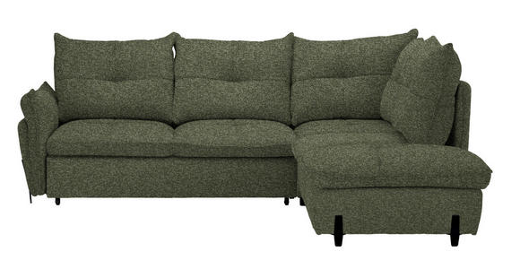 ECKSOFA in Bouclé Olivgrün  - Schwarz/Olivgrün, Design, Textil/Metall (250/220cm) - Xora