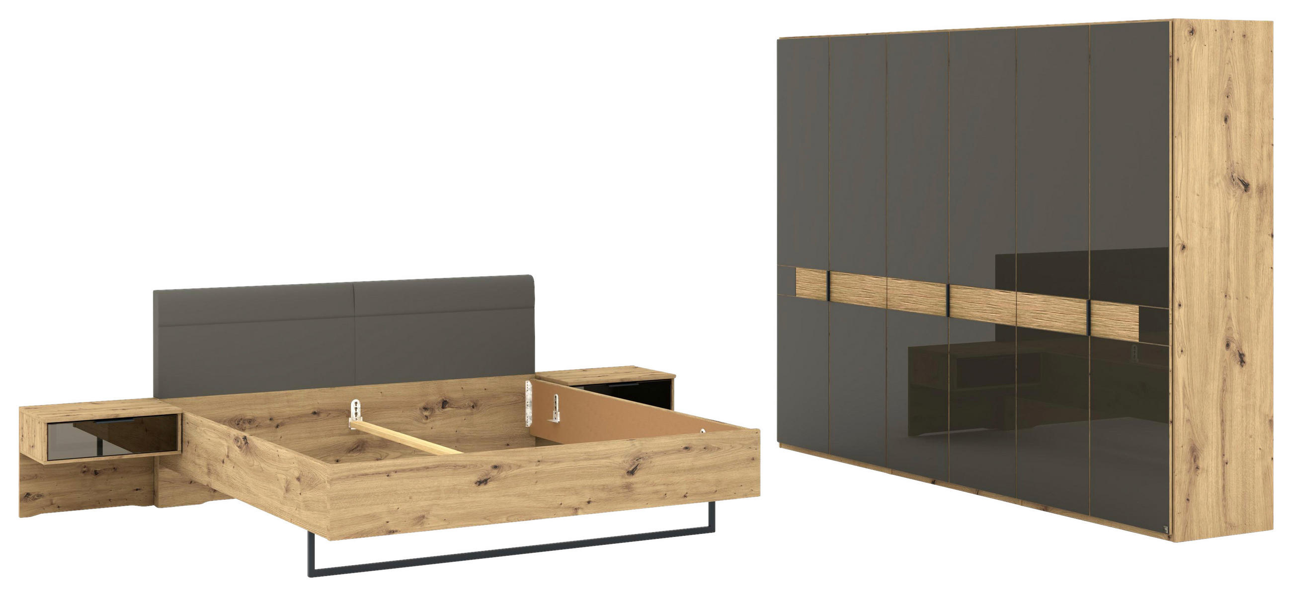 SCHLAFZIMMER Dunkelbraun, Eiche Bianco  - Eiche Bianco/Dunkelbraun, Design, Glas/Holz (180/200cm) - Musterring