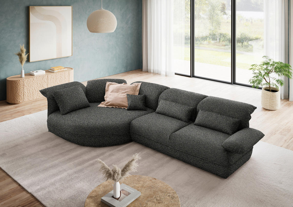 ECKSOFA Chenille Blaugrau  - Blaugrau/Schwarz, Design, Kunststoff/Textil (154/343cm) - Koinor