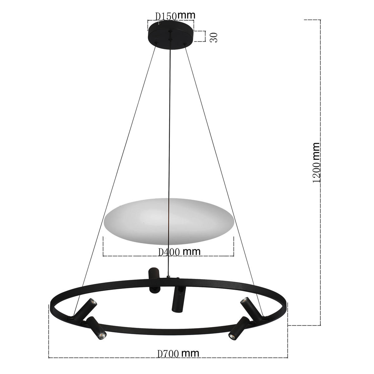 HÄNGELEUCHTE 120/70 cm    - Schwarz, Design, Metall (120/70cm)