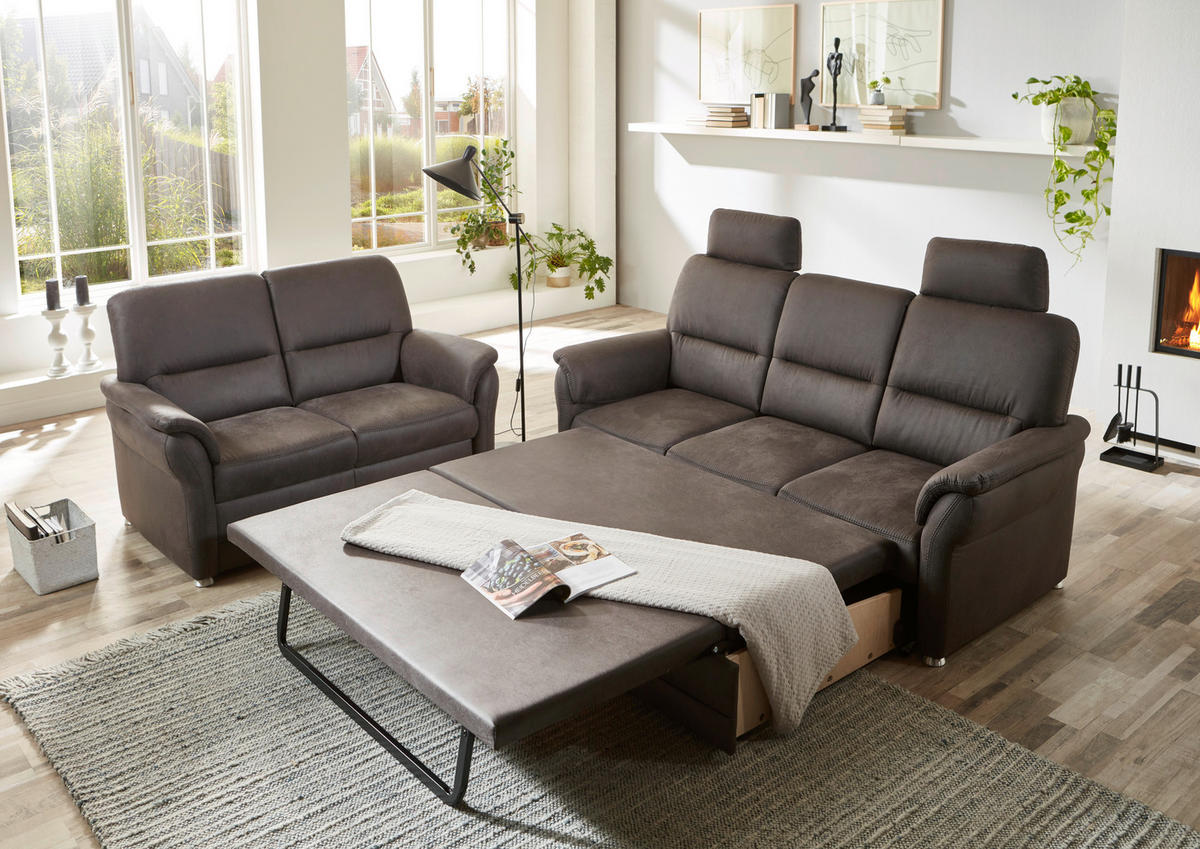 SITZGARNITUR in Mikrofaser Anthrazit  - Anthrazit/Alufarben, KONVENTIONELL, Textil/Metall (192/96/89cm) - Beldomo Comfort