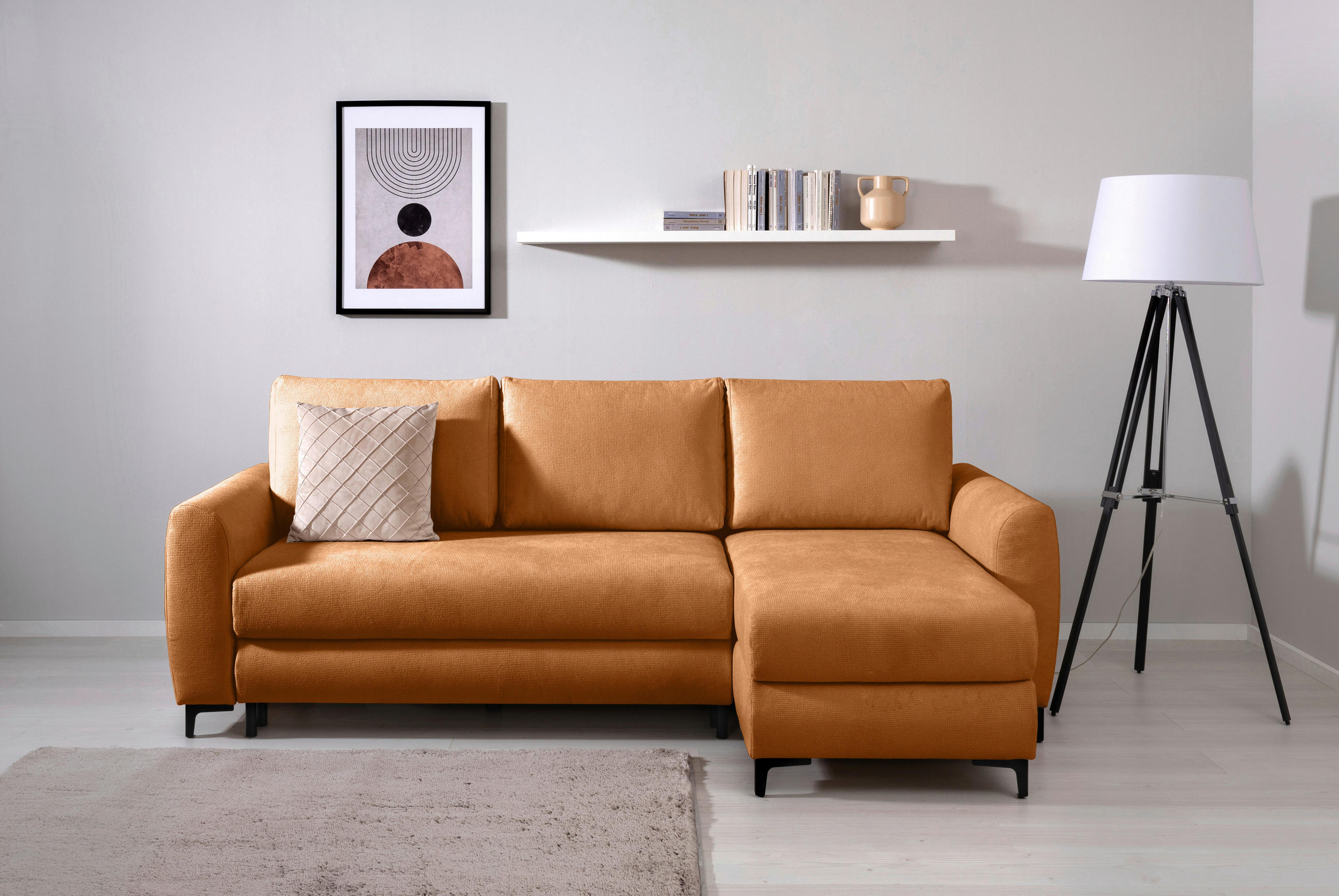 ECKSOFA in Mikrofaser Rostfarben  - Rostfarben/Schwarz, Design, Textil/Metall (236/148cm) - MID.YOU