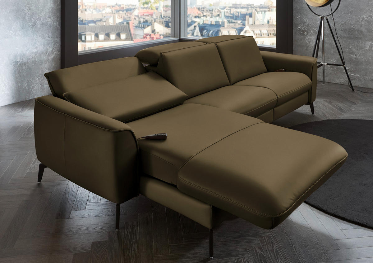 ECKSOFA in Echtleder Grün  - Schwarz/Grün, Natur, Leder/Metall (168/281cm) - Valdera