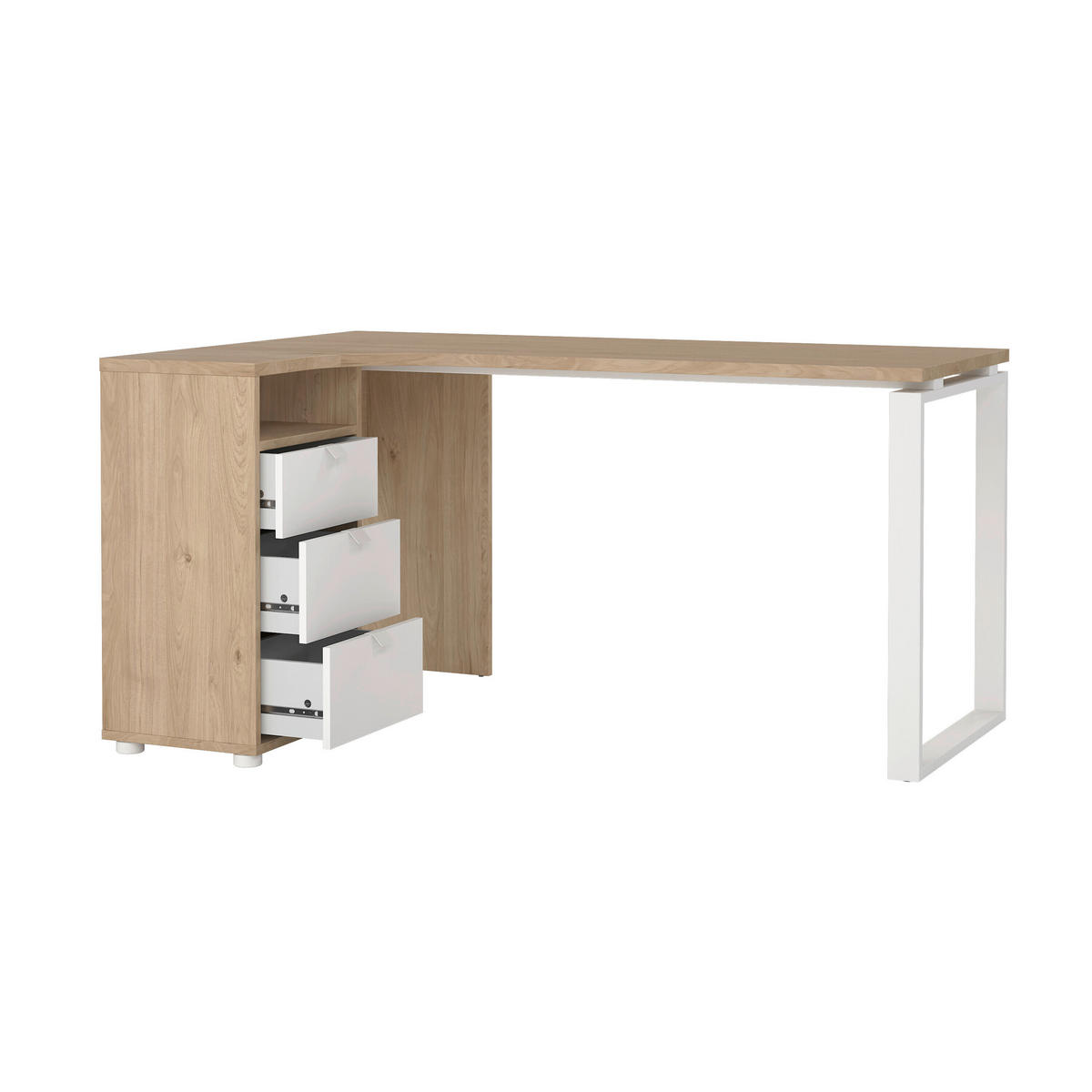 ECKSCHREIBTISCH 150/99,6/75,6 cm  in Weiß, Eichefarben  - Eichefarben/Weiß, MODERN, Holzwerkstoff/Metall (150/99,6/75,6cm) - MID.YOU