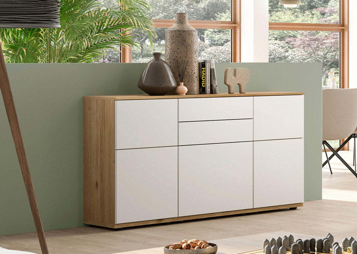 SIDEBOARD Weiß, Eichefarben  150/85/40 cm  - Eichefarben/Schwarz, KONVENTIONELL, Holzwerkstoff/Kunststoff (150/85/40cm) - Venda