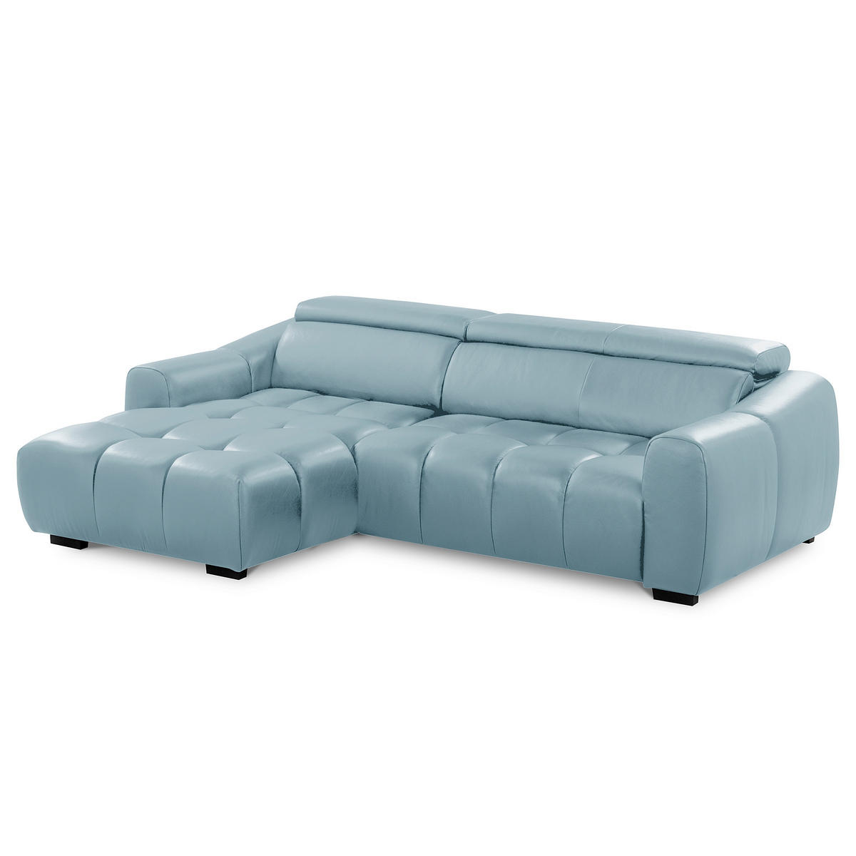 ECKSOFA AVEIRO Hellblau Echtleder Bettkasten, Kopfteilverstellung, Sitzvorzug  - Schwarz/Hellblau, Design, Leder/Kunststoff (177/274cm) - Livetastic