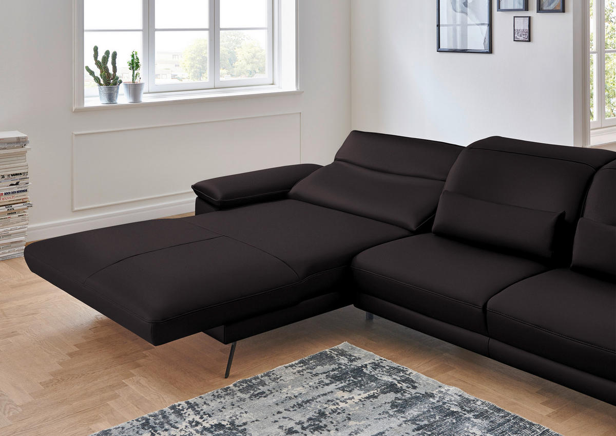 ECKSOFA in Echtleder Dunkelbraun  - Dunkelbraun/Schwarz, Design, Leder/Metall (193/328cm) - Dieter Knoll