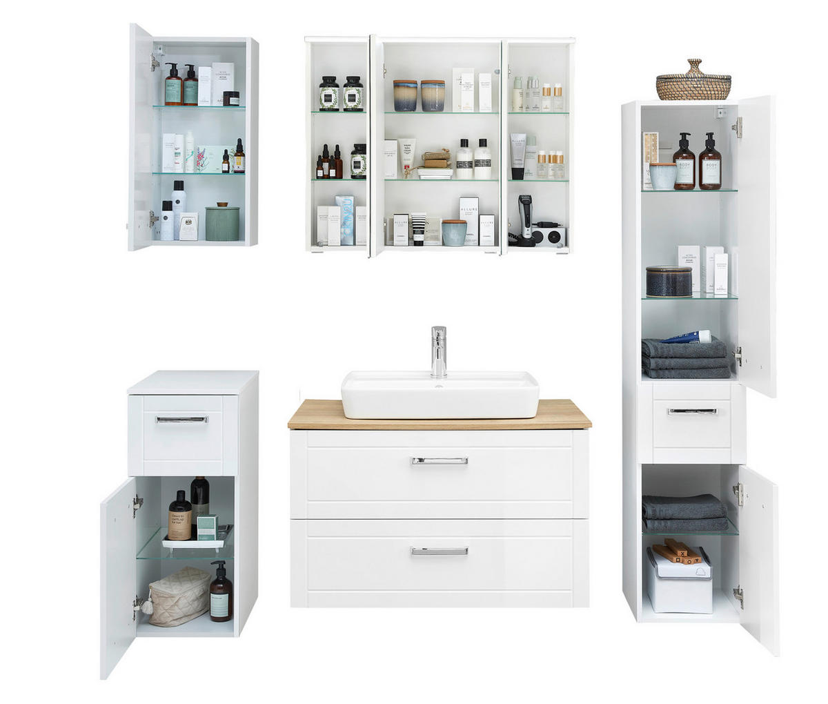 BADEZIMMER 7-teilig  in 160 cm  - Chromfarben/Eichefarben, MODERN, Glas/Keramik (160cm) - Sadena