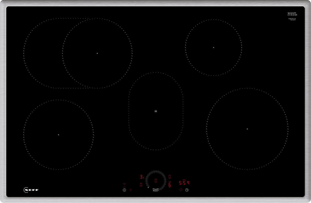 INDUKTIONSKOCHFELD T58SHF1L0  - Edelstahlfarben/Schwarz, Basics, Glas/Metall (80,2/5,5/52,3cm) - Neff