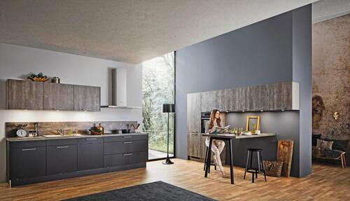 EINBAUKÜCHE LASER SOFT  - Schwarz/Grau, Design, Holzwerkstoff - Moderano