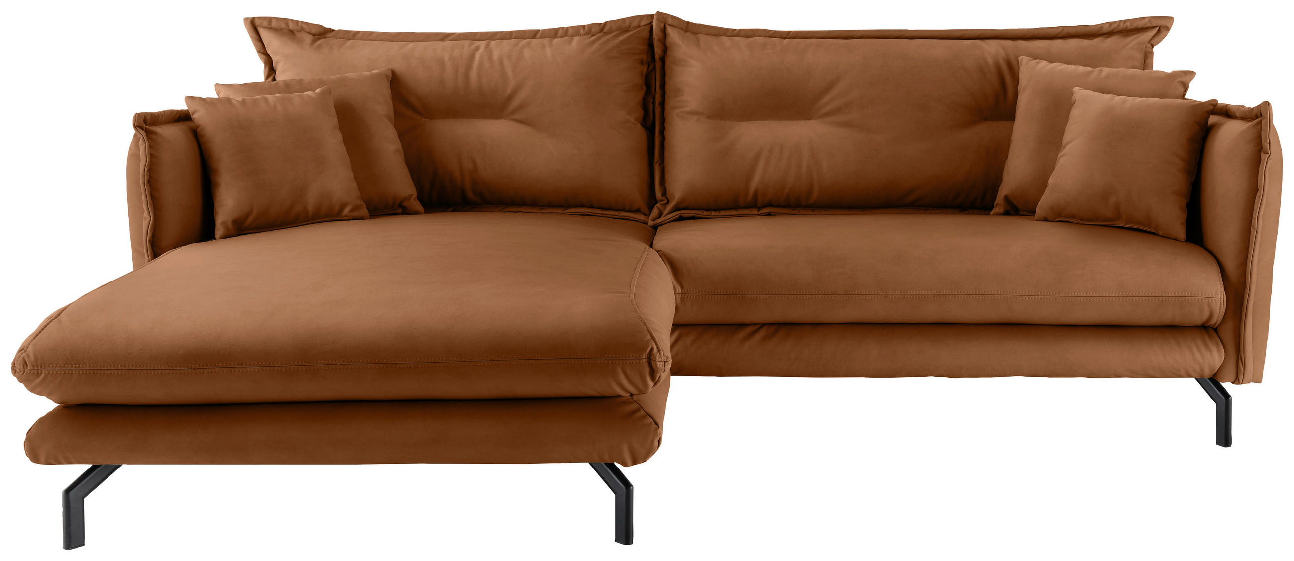 ECKSOFA Cognac Lederlook  - Cognac/Schwarz, MODERN, Textil/Metall (180/255cm) - Livetastic