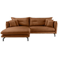 ECKSOFA  in Lederlook Cognac  180/255 cm  - Cognac/Schwarz, MODERN, Textil/Metall (180/255cm) - Livetastic