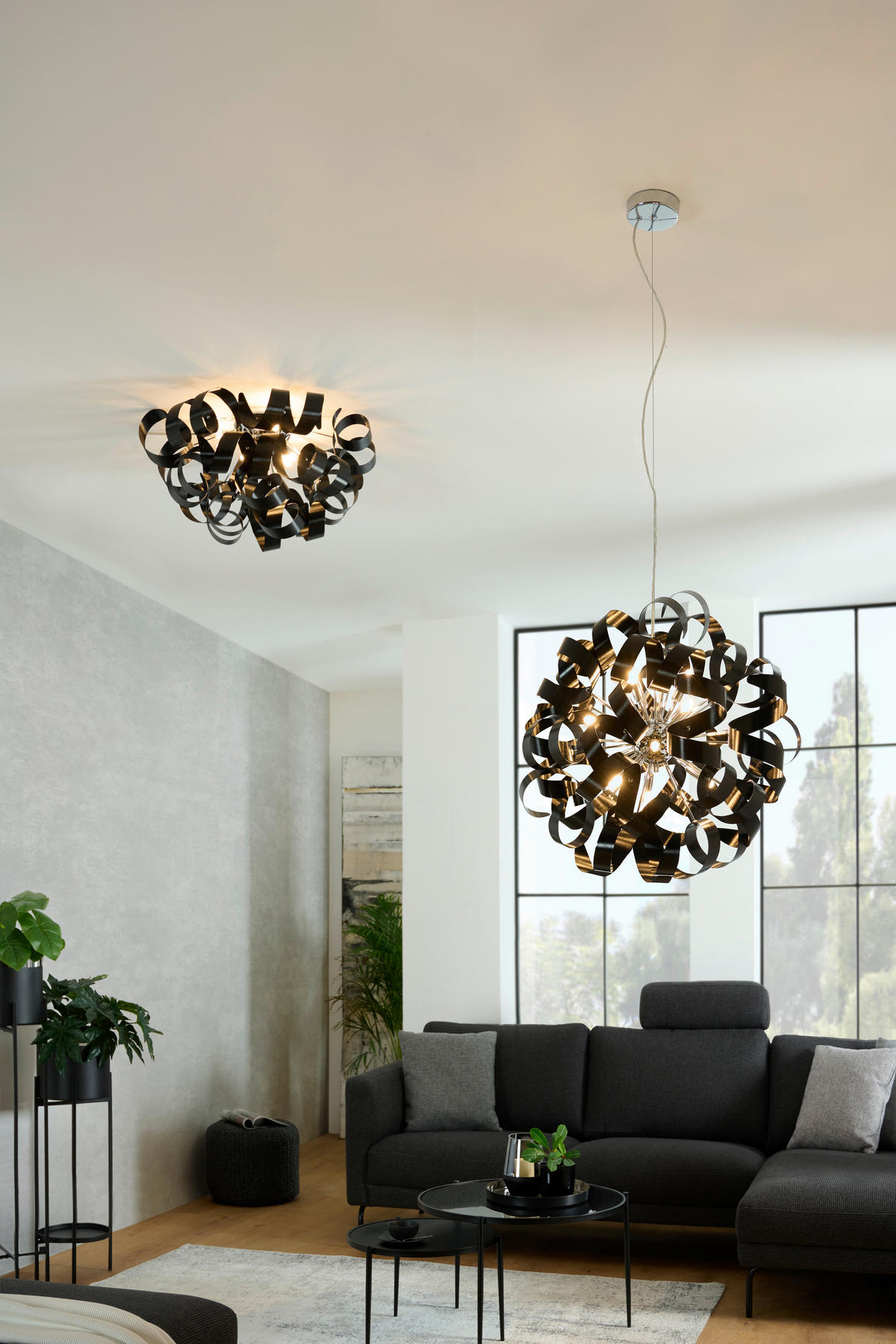 LED FÜGGŐLÁMPA 60/180 cm  - fekete, Design, fém (60/180cm) - Ambiente