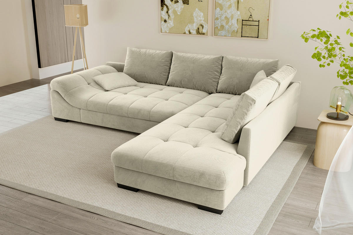 ECKSOFA Naturfarben Cord  - Schwarz/Naturfarben, KONVENTIONELL, Holz/Textil (298/202cm) - Carryhome