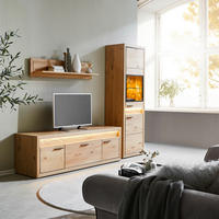 WOHNWAND  in Eichefarben 253,8/198,4/49 cm  - Eichefarben/Schwarz, Konventionell, Glas/Holz (253,8/198,4/49cm) - Cantus