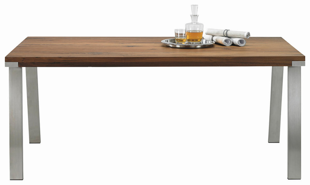ESSTISCH in Holz, Metall 180/100/77 cm  - Edelstahlfarben/Nussbaumfarben, Design, Holz/Metall (180/100/77cm) - Bert Plantagie