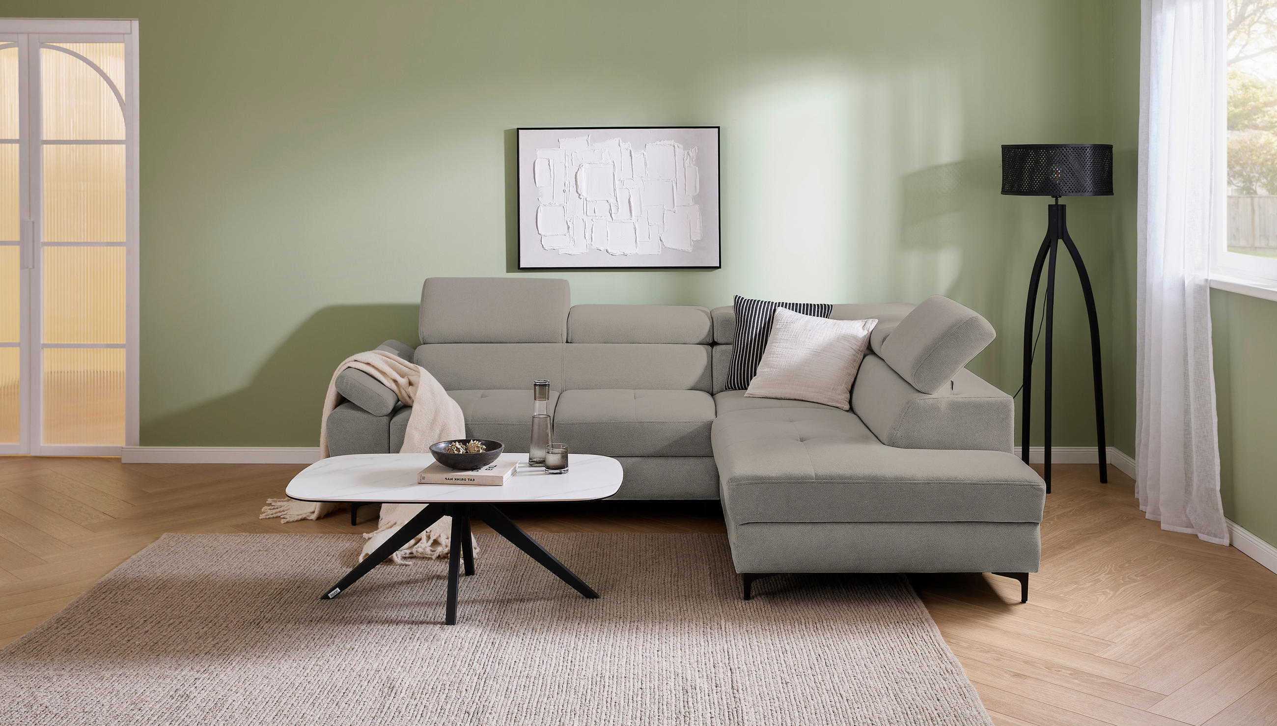 ECKSOFA in Flachgewebe Dunkelgrau  - Dunkelgrau/Schwarz, Design, Textil/Metall (266/206cm) - Stylife