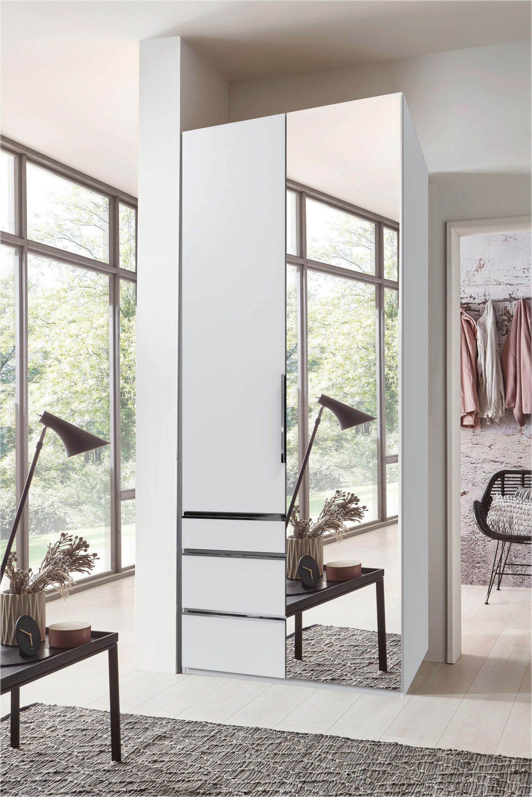 DREHTÜRENSCHRANK Weiss  - Chromfarben/Weiss, Konventionell, Glas/Holzwerkstoff (100/236/58cm) - MID.YOU