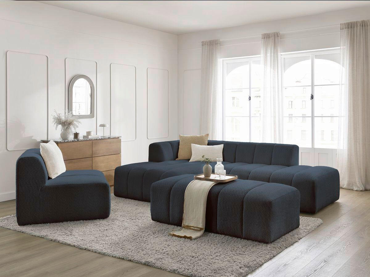 ECKSOFA Ottomane links  ANNECY Dunkelblau Bouclé  - Schwarz/Dunkelblau, MODERN, Kunststoff/Textil (170/262cm)