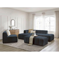 ECKSOFA Ottomane links  ANNECY Dunkelblau Bouclé  - Schwarz/Dunkelblau, MODERN, Kunststoff/Textil (170/262cm)