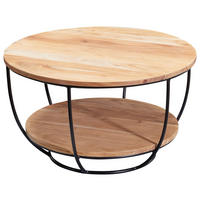COUCHTISCH Akazie massiv 60/60/34,5 cm rund Akaziefarben  - Schwarz/Akaziefarben, MODERN, Holz/Metall (60/60/34,5cm) - MID.YOU