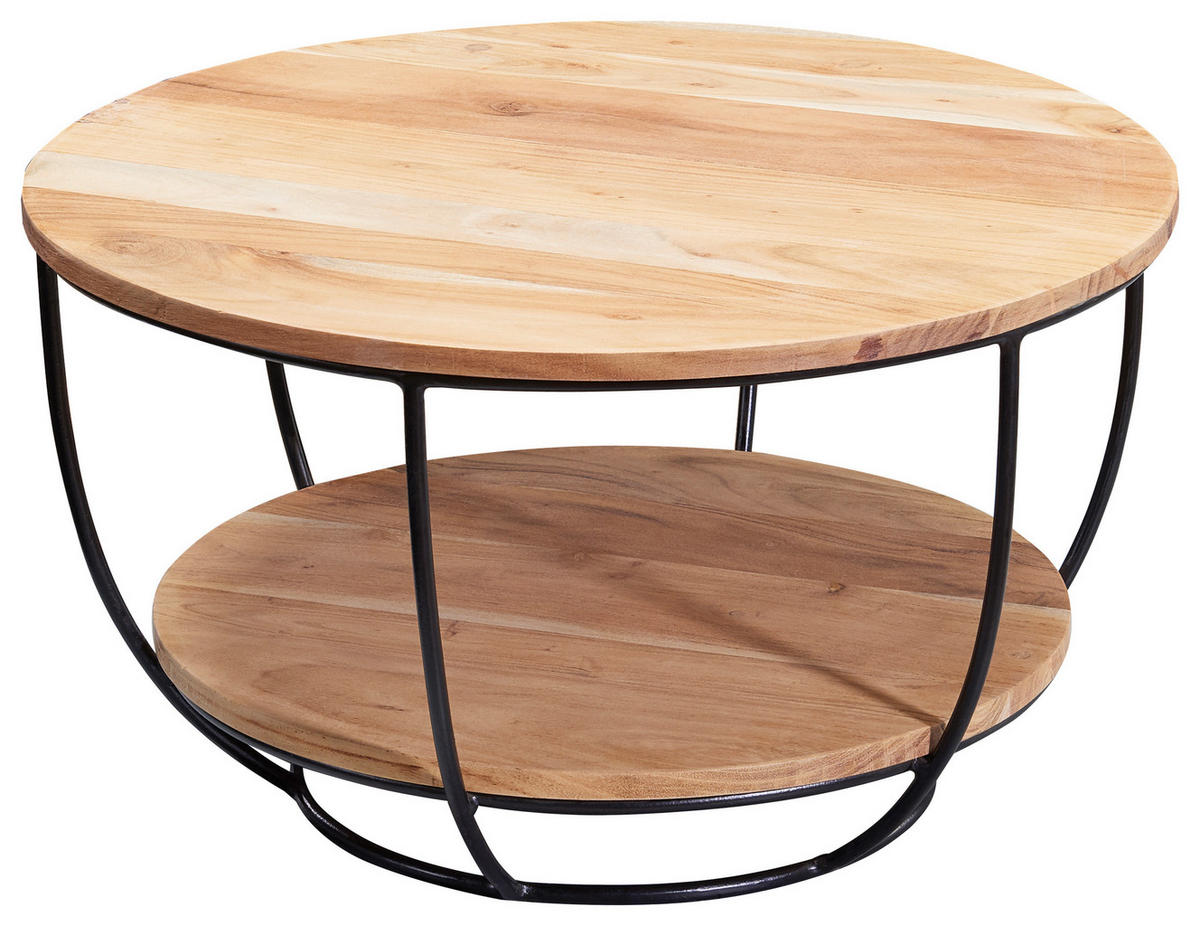COUCHTISCH Akazie massiv 60/60/34,5 cm rund Akaziefarben  - Schwarz/Akaziefarben, MODERN, Holz/Metall (60/60/34,5cm) - MID.YOU