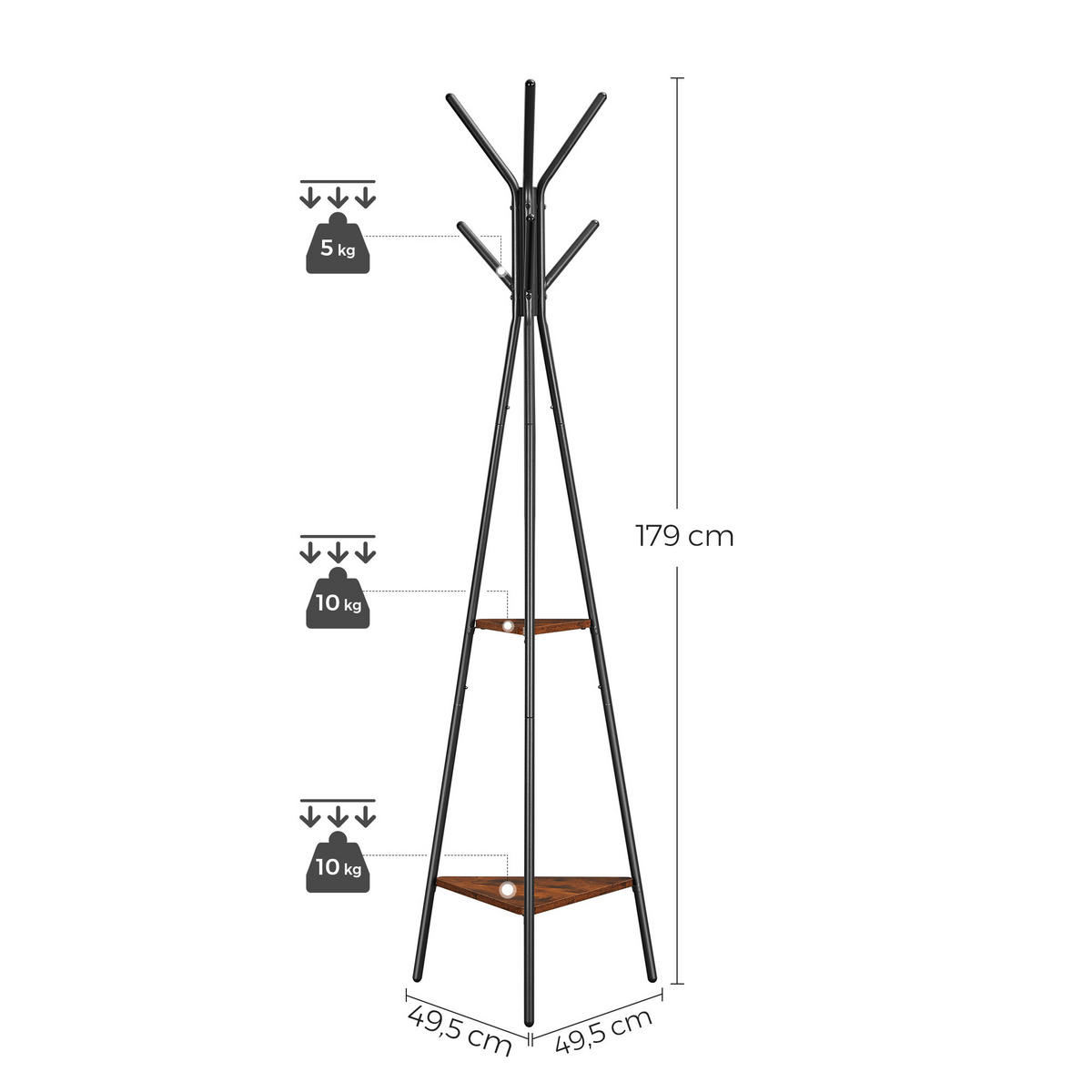 GARDEROBENSTÄNDER in Braun, Schwarz 49/179/49 cm   - Schwarz/Braun, Trend, Holzwerkstoff/Metall (49/179/49cm) - Boxxx