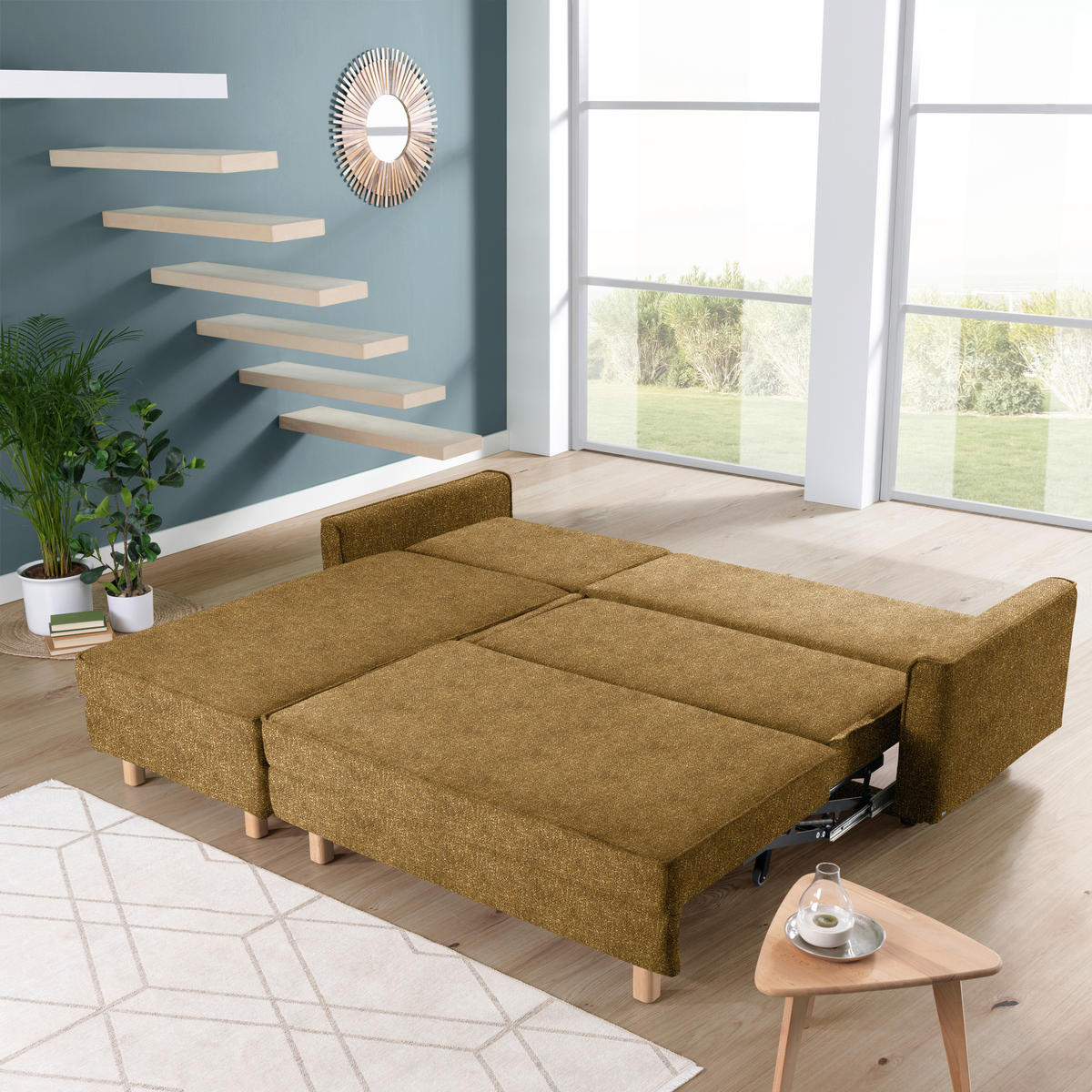 ECKSOFA  in Mikrovelours Senfgelb  170/237 cm  - Eichefarben/Senfgelb, KONVENTIONELL, Holz/Textil (170/237cm) - Sedda
