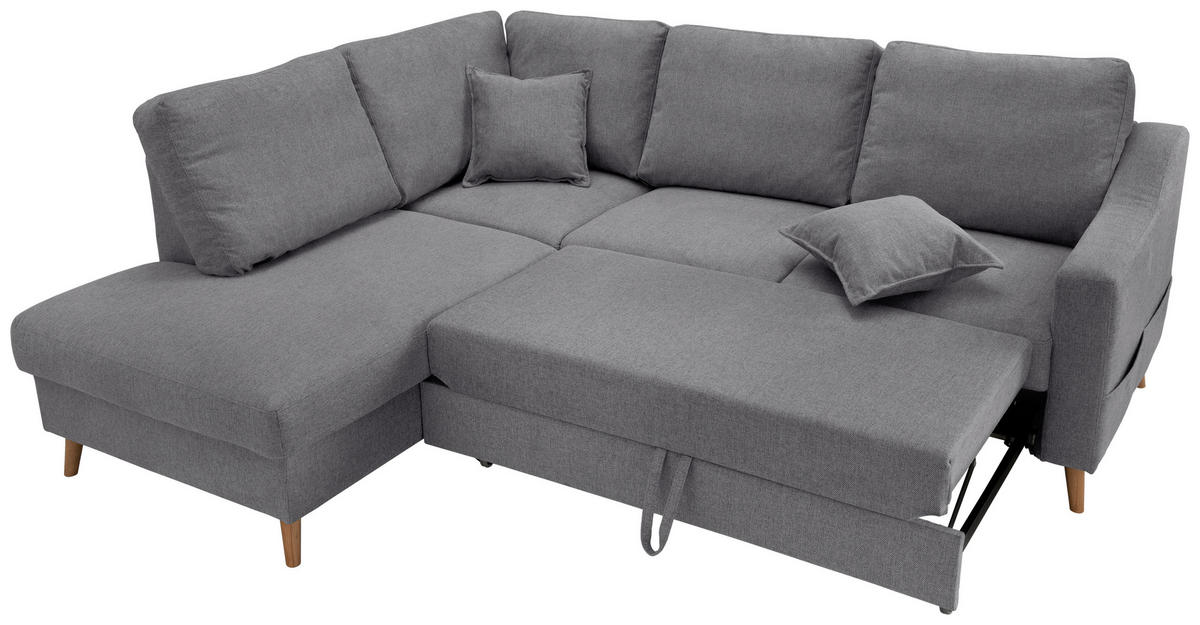 ECKSOFA in Chenille Dunkelgrau  - Dunkelgrau/Naturfarben, Konventionell, Holz/Textil (200/230cm) - Livetastic