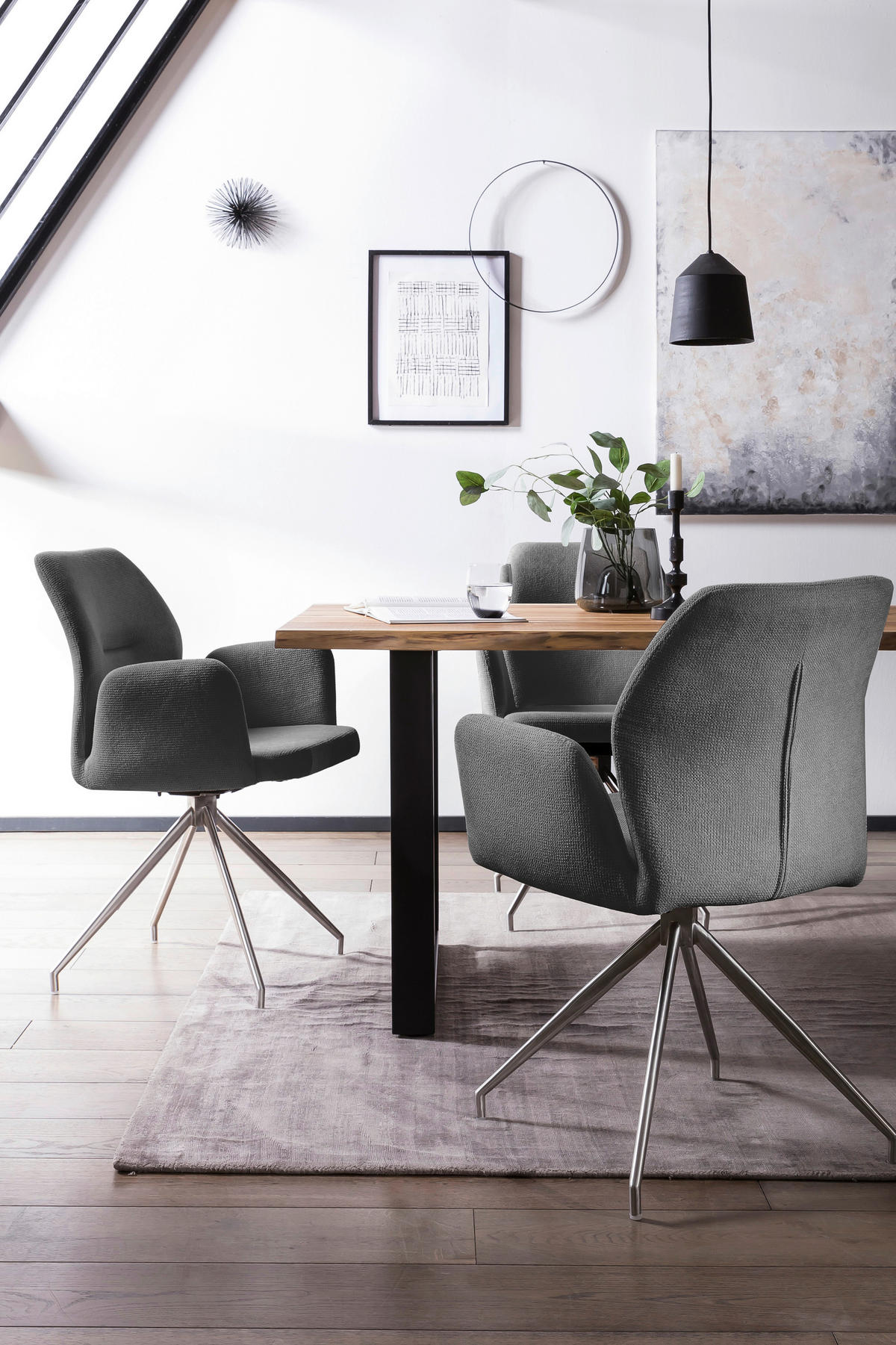 OTOČNÁ STOLIČKA, štruktúra, tmavosivá - strieborná/tmavosivá, Modern, kov/textil (60/89/62cm) - Livetastic
