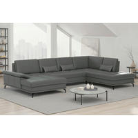 WOHNLANDSCHAFT COSTELLO E Anthrazit Echtleder  - Anthrazit/Schwarz, Basics, Leder/Metall (176/363/223cm) - Sit & More