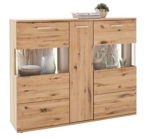 HIGHBOARD  in 150/121/37 cm  - Eichefarben/Schwarz, Design, Glas/Holz (150/121/37cm) - Livetastic