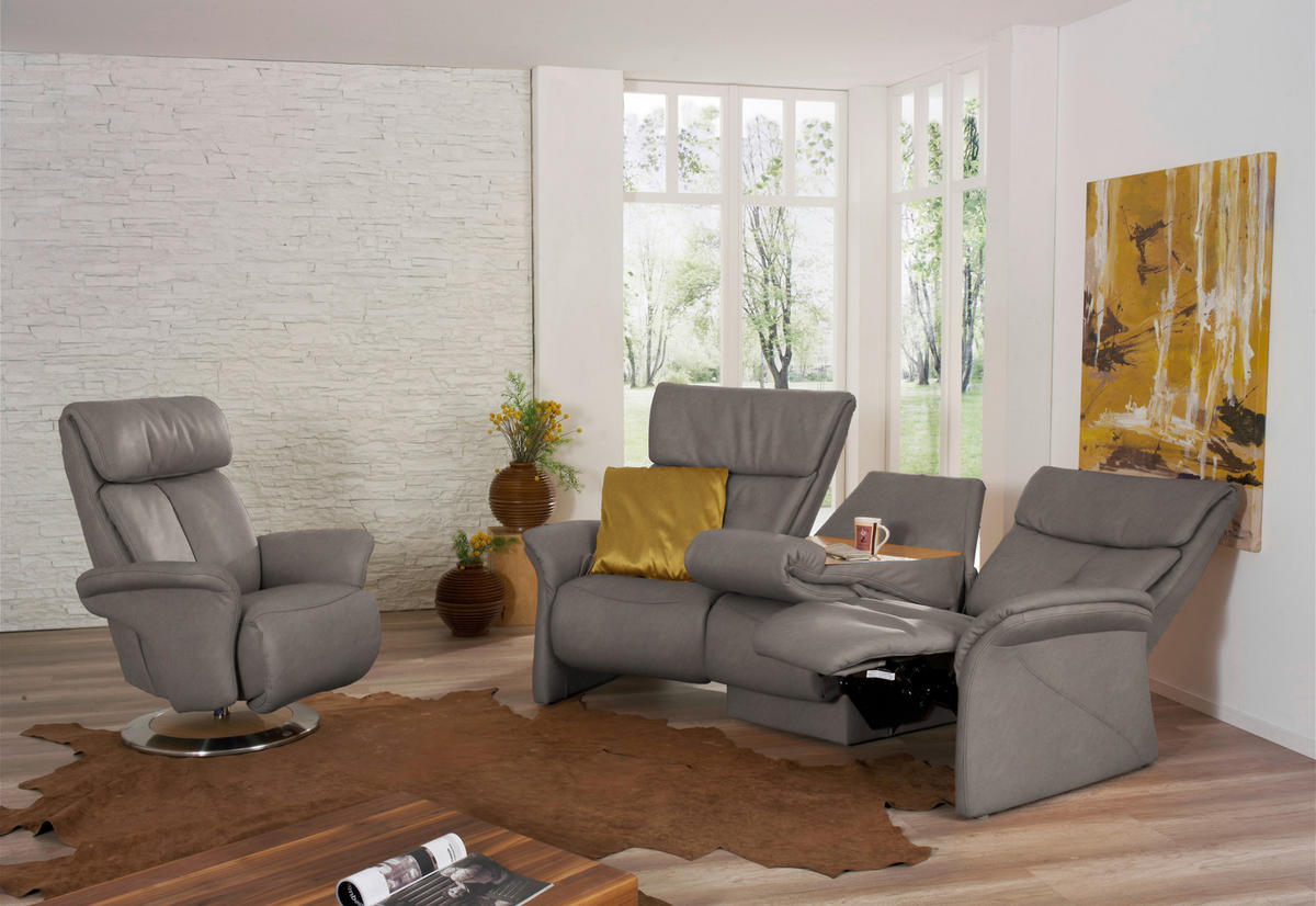 TRAPEZSOFA in Echtleder Graubraun  - Graubraun/Naturfarben, KONVENTIONELL, Leder/Holz (208/103/105cm) - Himolla Komfortklass
