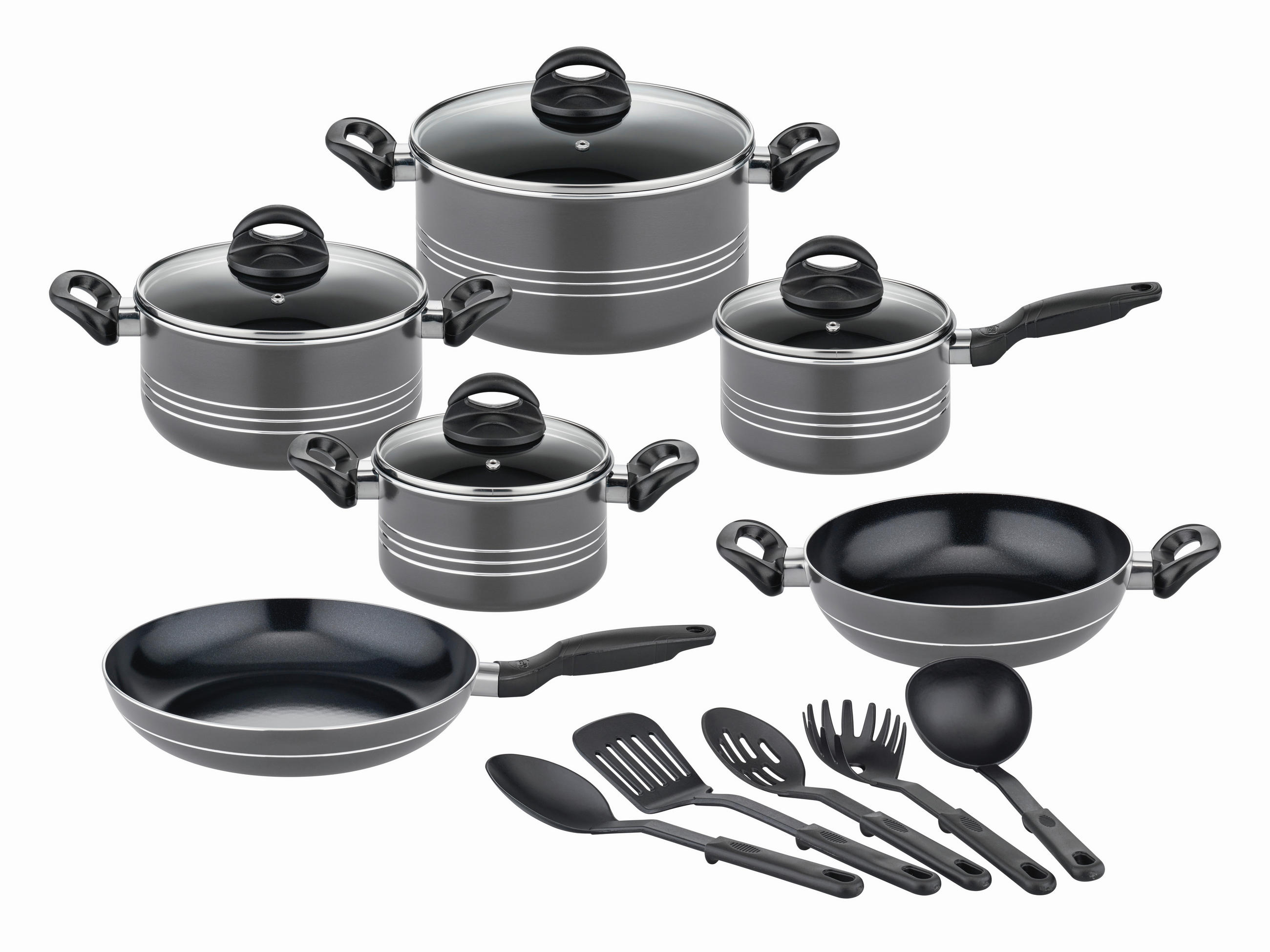 KOCHTOPFSET MILANO GREY 6-teilig  - Grau, Basics, Metall - GSW