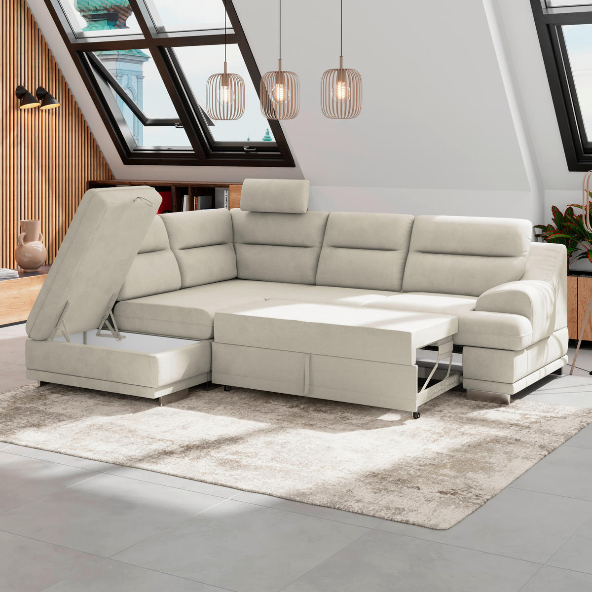 WOHNLANDSCHAFT in Velours Platinfarben  - Platinfarben/Chromfarben, Konventionell, Textil/Metall (217/264cm) - MID.YOU