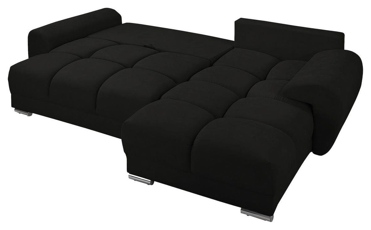 ECKSOFA in Mikrofaser Schwarz  - Silberfarben/Schwarz, Design, Textil/Metall (256/175cm) - Livetastic