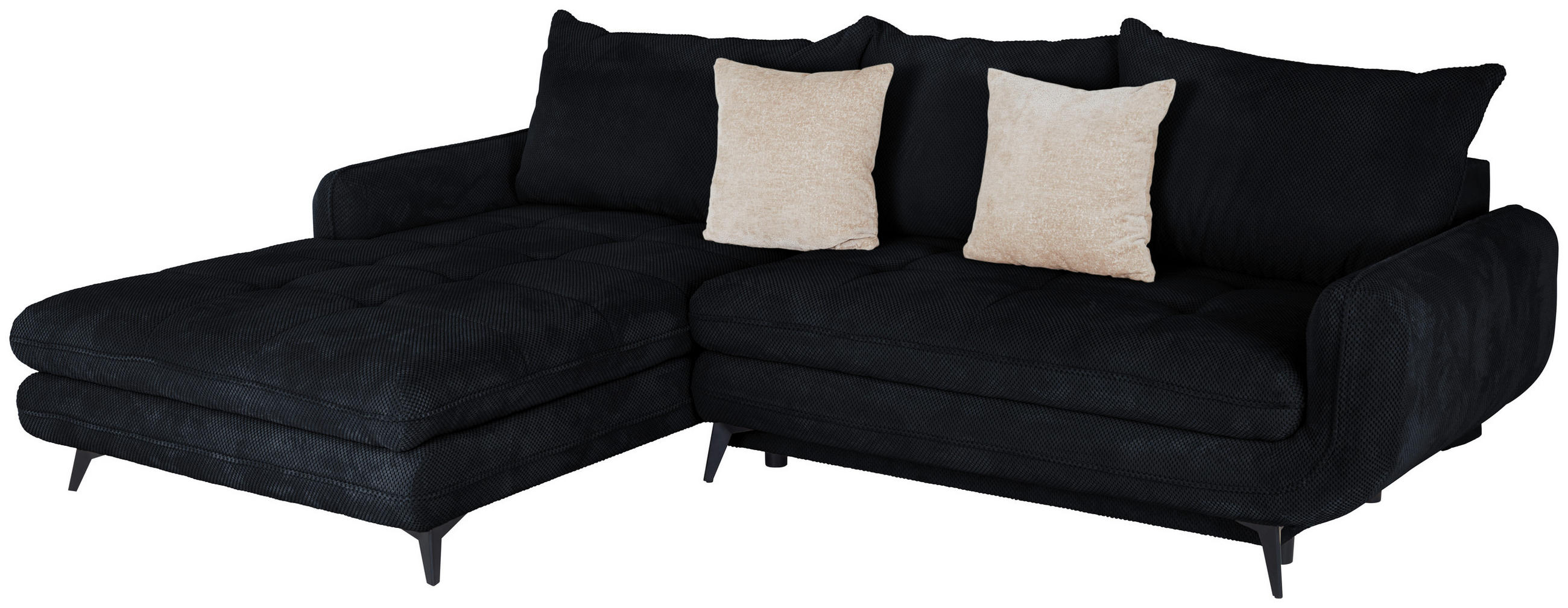 ECKSOFA WAVE Schwarz Struktur  - Beige/Schwarz, MODERN, Textil/Metall (189/266cm) - MID.YOU